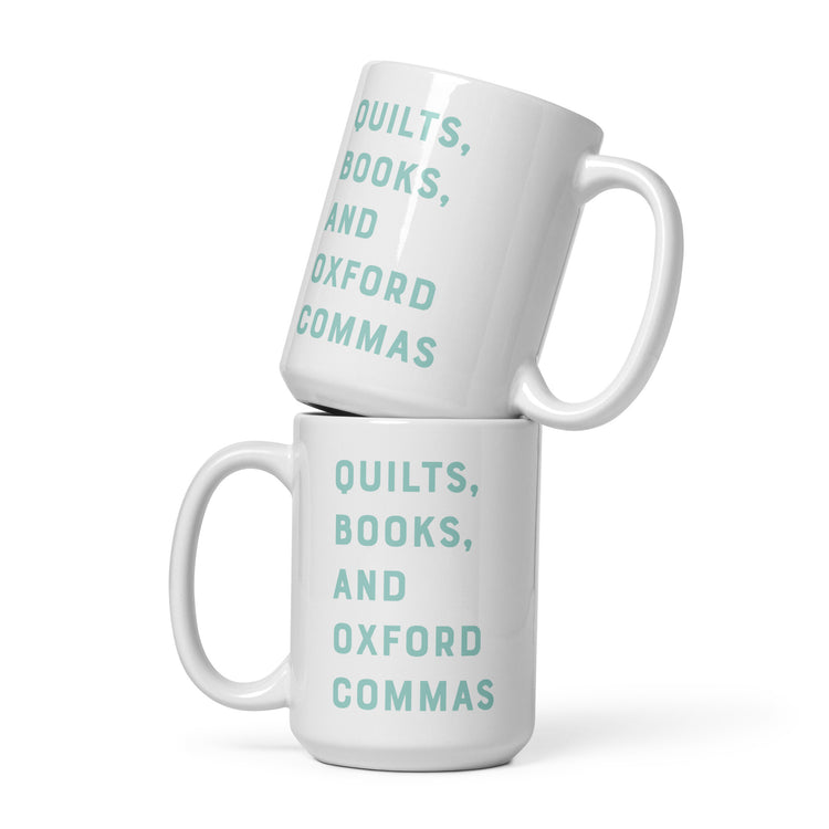 Quilts, Books, and Oxford Commas Mug